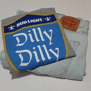 BUD LIGHT DILLY DILLY T-SHIRT BLUE & GREY MENS SHORT SLEEVE TOP SIZE MEDIUM